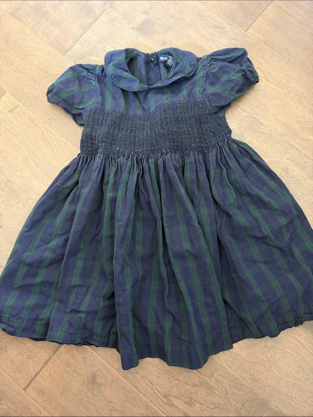 Ralph Lauren Navy & Green Plaid Smocked Waist Dress